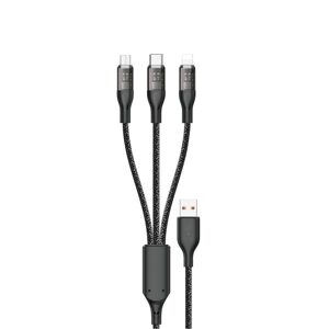 Dudao L22X Rychlonabíjecí kabel, 120W, 1m, 3v1, USB - USB-C / Micro USB / Lightning, stříbrný