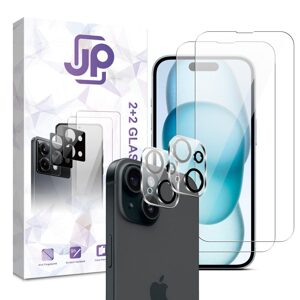 JP Combo pack, Sada 2 tvrzených skel a 2 sklíček na fotoaparát, iPhone 15