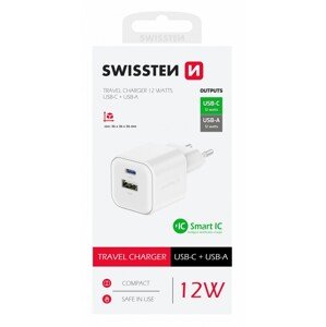 Adaptér Swissten 12W USB-A, USB-C bílý