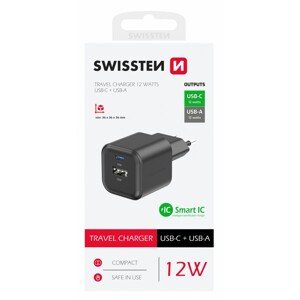 Adaptér Swissten 12W USB-A, USB-C černý