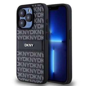 Zadní Kryt DKNY PU Leather Repeat Pattern Tonal Stripe pro iPhone 15 Pro Black