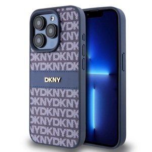 Zadní Kryt DKNY PU Leather Repeat Pattern Tonal Stripe pro iPhone 15 Pro Blue