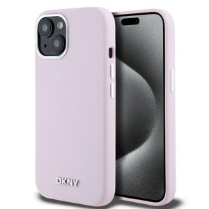 Zadní Kryt DKNY Liquid Silicone Silver Metal Logo Magsafe pro iPhone 15 Pink