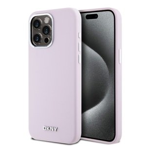 Zadní Kryt DKNY Liquid Silicone Silver Metal Logo Magsafe pro iPhone 15 Pro Max Pink