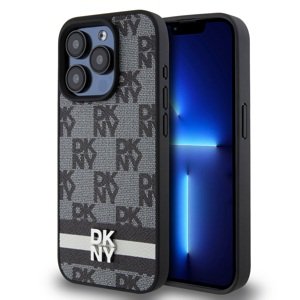 Zadní Kryt DKNY PU Leather Checkered Pattern and Stripe pro iPhone 15 Pro Max Black