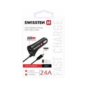 Nabíječka do auta Swissten USB-C (Type C) 2.4A černá 22200