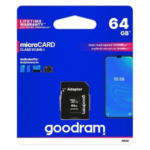 Paměťová karta GOODRAM microSDHC 64GB UHS-I + adaptér (M1AA-0640R12)