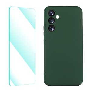ENKAY SET Silikonový obal a 2D sklo Samsung Galaxy A54 5G tmavě zelený