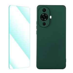 ENKAY SET Silikonový obal a 2D sklo Huawei nova 11 tmavě zelený