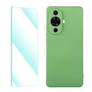 ENKAY SET Silikonový obal a 2D sklo Huawei nova 11 světle zelený