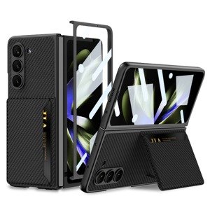 GKK CARD Kožené pouzdro se sklem pro Samsung Galaxy Z Fold 5 5G CARBON