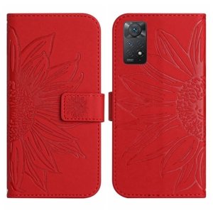 ART SUNFLOWER Peněženkový obal se šňůrkou pro Xiaomi Redmi Note 11 / Note 11S červený