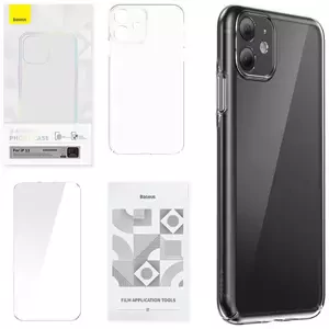 Kryt Case Baseus Crystal Series for iPhone 11 (clear) + tempered glass + cleaning kit (6932172627591)