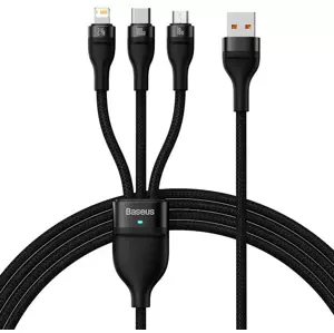 Kabel 3in1 USB cable Baseus Flash Series, USB-C + micro USB + Lightning, 100W, 1.2m (black)