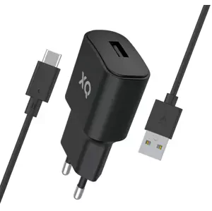 Nabíječka XQISIT NP Travel Charger Single USB-A 2.4A w. USB- black (50857)