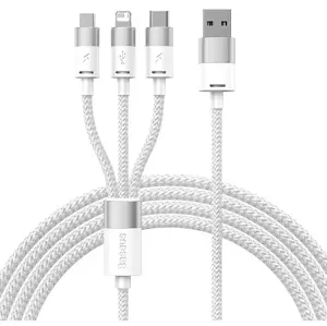 Kabel 3in1 USB cable Baseus StarSpeed Series, USB-C + Micro + Lightning 3,5A, 1.2m (White) (6932172622299)