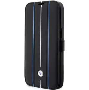 Pouzdro BMW iPhone 14 Pro Max 6,7" black bookcase Leather Stamp Blue Lines (BMBKP14X22RVSK)