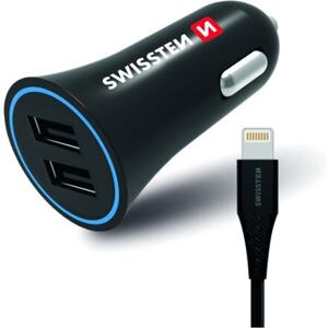 SWISSTEN CAR CHARGER 2,4A POWER WITH 2x USB + CABLE LIGHTNING 20110910