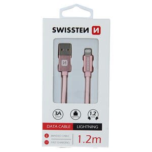 SWISSTEN datový kabel Textile USB / Lightning 1,2m barva Pink/Gold 71523205