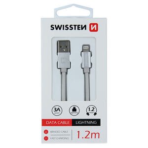 SWISSTEN datový kabel Textile USB / Lightning 1,2m barva Silver 71523203