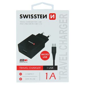 SWISSTEN TRAVEL CHARGER SMART IC WITH 1x USB 1A POWER + DATA CABLE USB / MICRO USB 1,2 M BLACK 22062000