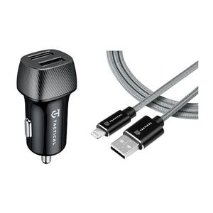 Tactical Field Plug Dual 24W + Tactical Fast Rope Aramid Cable USB-A/Lightning MFi 0.3m Grey SET2