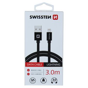 DATA CABLE SWISSTEN TEXTILE USB / LIGHTNING 3.0 M BLACK 71527600
