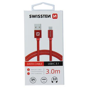DATA CABLE SWISSTEN TEXTILE USB / USB-C 3.0 M RED 71527901
