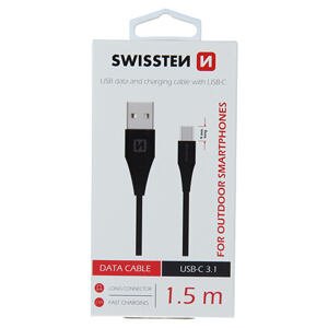DATA CABLE SWISSTEN USB / USB-C 3.1 BLACK 1.5M (9mm) 71504403