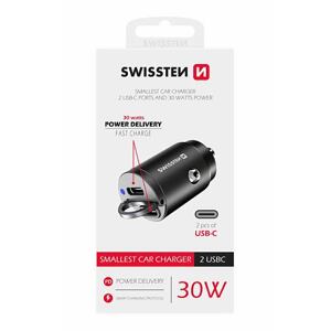 SWISSTEN CAR ADAPTER POWER DELIVERY 2x USB-C 30W NANO BLACK 20111800