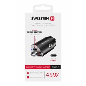 SWISSTEN CAR ADAPTER POWER DELIVERY 2x USB-C 45W NANO BLACK 20111900