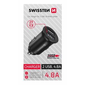 SWISSTEN CAR CHARGER 2x USB 4,8A METAL BLACK (SWISSTEN CDU BOX) 20115000BOX
