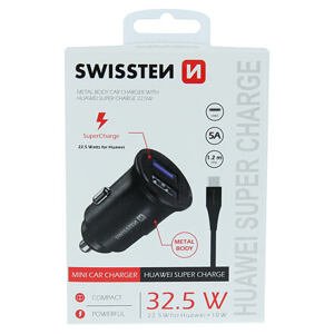 SWISSTEN CAR CHARGER FOR HUAWEI SUPER CHARGE 22.5W + CABLE HUAWEI SUPER CHARGE 5A 1,2 M BLACK 20116100