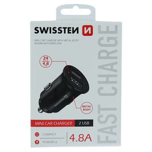 SWISSTEN CAR CHARGER WITH 2x USB 4,8A METAL BLACK 20115000