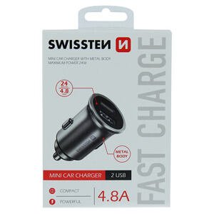 SWISSTEN CAR CHARGER WITH 2x USB 4,8A METAL SILVER 20115100