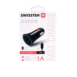 SWISSTEN CAR CHARGER WITH USB 1A POWER + CABLE MICRO USB 20110800