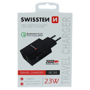 SWISSTEN TRAVEL CHARGER 2x USB QC 3.0 + USB, 23W BLACK 22060200