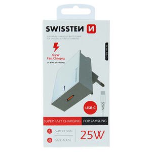 SWISSTEN TRAVEL CHARGER FOR SAMSUNG SUPER FAST CHARGING 25W + DATA CABLE USB-C/USB-C 1,2 M WHITE 22050200