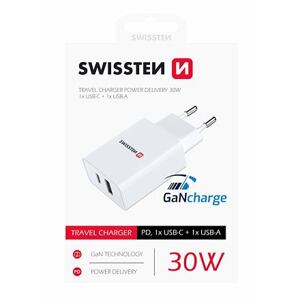 SWISSTEN TRAVEL CHARGER GaN 1x USB-C + 1x USB 30W POWER DELIVERY 22037000