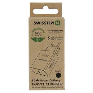 SWISSTEN TRAVEL CHARGER PD 25W FOR IPHONE AND SAMSUNG BLACK (ECO PACK) 22060400ECO