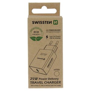 SWISSTEN TRAVEL CHARGER PD 25W FOR IPHONE AND SAMSUNG WHITE (ECO PACK) 22060300ECO