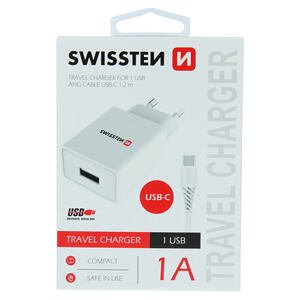 SWISSTEN TRAVEL CHARGER SMART IC WITH 1x USB 1A POWER + DATA CABLE USB / TYPE C 1,2 M WHITE 22063000