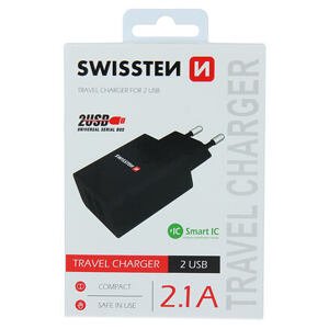 SWISSTEN TRAVEL CHARGER SMART IC WITH 2x USB 2,1A POWER BLACK 22033000