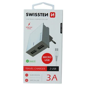 SWISSTEN TRAVEL CHARGER SMART IC WITH 2x USB 3A POWER + DATA CABLE USB / MICRO USB 1,2 M WHITE 22041000