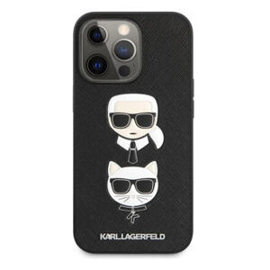 Karl Lagerfeld KLHCP13LSAKICKCBK PU Saffiano Karl and Choupette Heads Kryt pro iPhone 13 Pro Black KLHCP13LSAKICKCBK