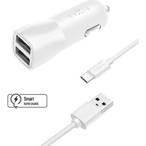 FIXED Dual USB Car Charger 15W+ USB/USB-C Cable, white FIXCC15-2UC-WH