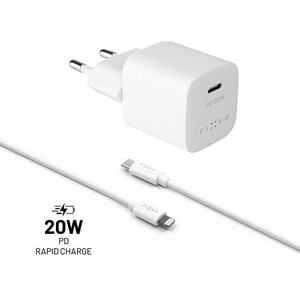 FIXED Mini USB-C Travel Charger 20W+ USB-C/Lightning Cable, white FIXC20M-CL-WH