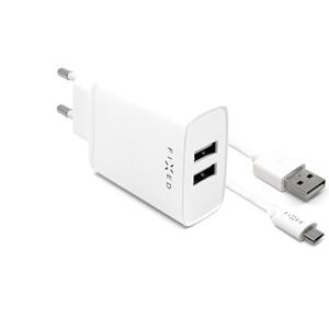 FIXED Dual USB Travel Charger 15W+ USB/micro USB Cable, white FIXC15-2UM-WH