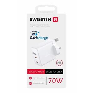 SWISSTEN GaN TRAVEL CHARGER 2x USB-C + 1x USB 70W for UK socket 22045500