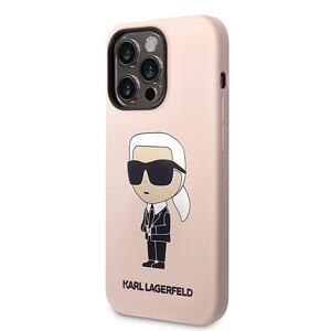 Karl Lagerfeld Liquid Silicone Ikonik NFT Zadní Kryt pro iPhone 14 Pro Max Pink KLHCP14XSNIKBCP
